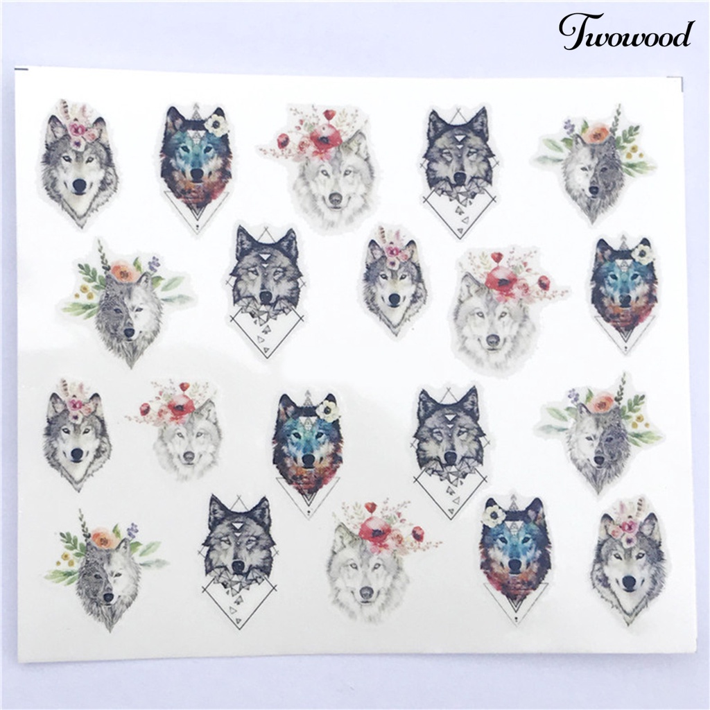 Twowood Stiker Kuku 2D Motif Rusa / Serigala Untuk Dekorasi Nail Art