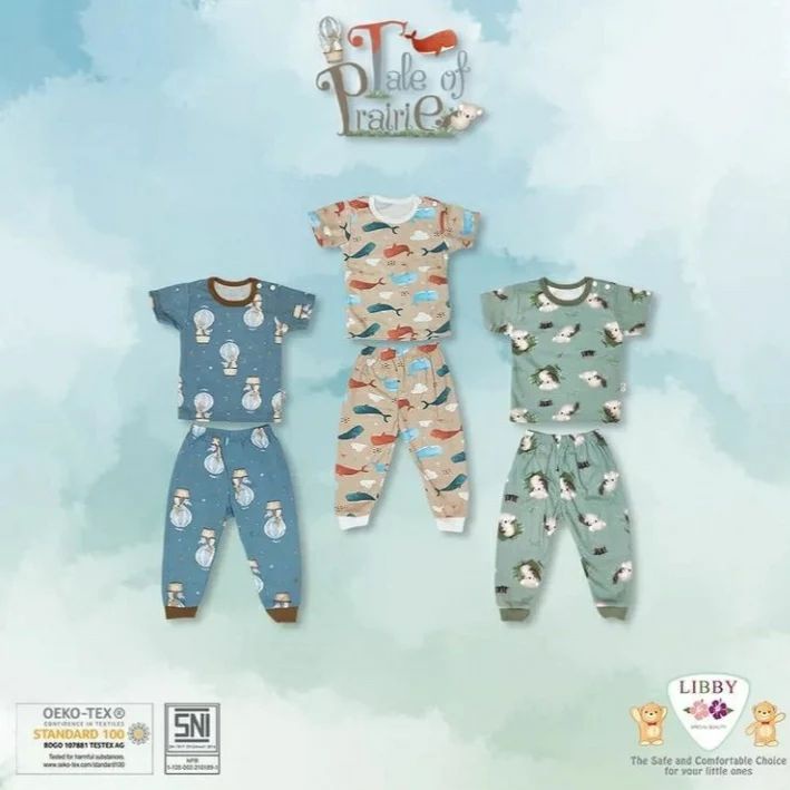 Libby Setelan Oblong Pendek Panjang (kancing pundak) - Libby baju bayi - setelan anak -setelan libby baby