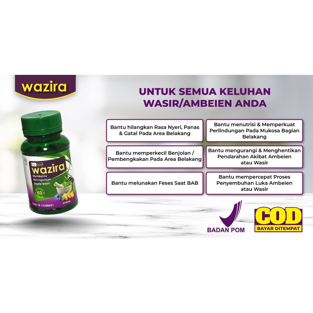 Kapsul Obat Wasir Extrak Daun Ungu WAZIRA  Isi 60 Original BPOM HALAL