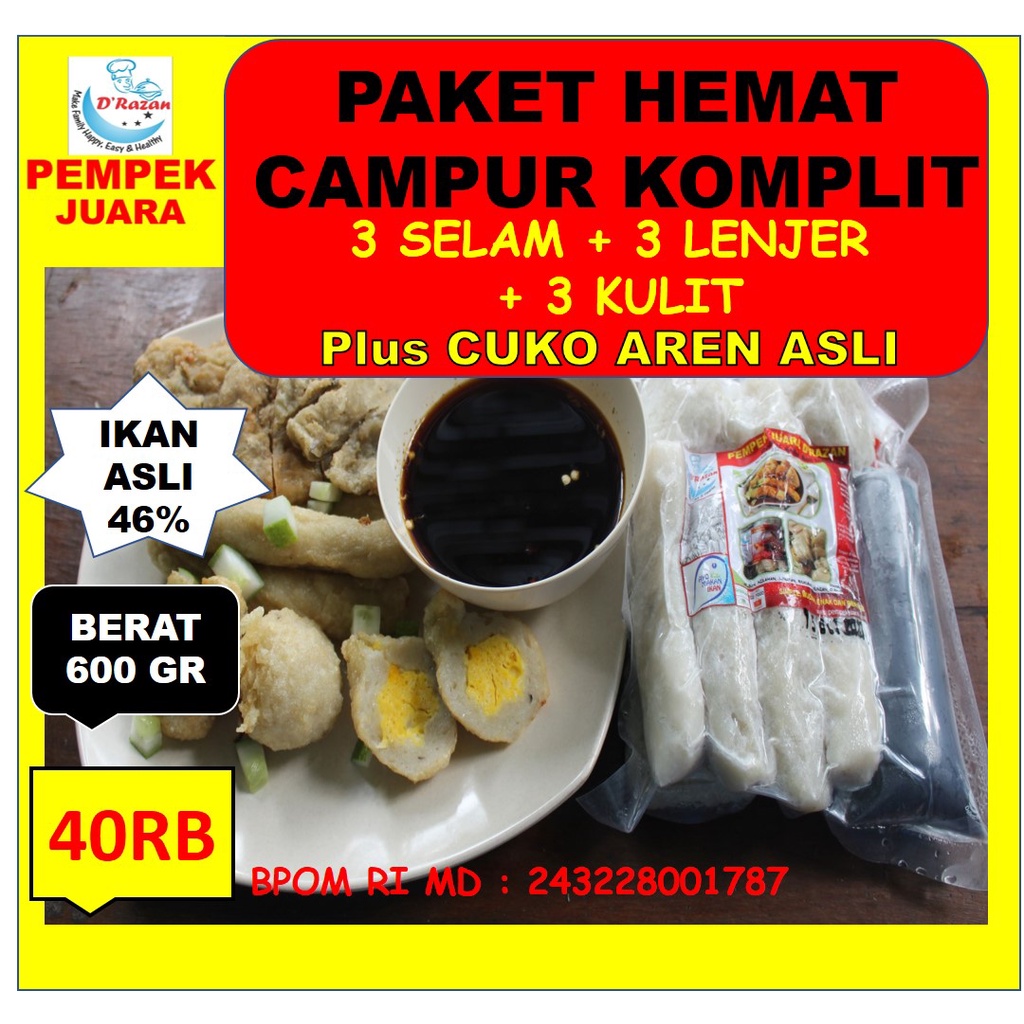 

Paket Hemat 9 Biji Pempek Campur Komplit/ Pempek Palembang Asli/ Empek-empek Palembang Enak