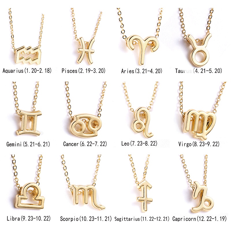 [✅READY STOCK] 12 Tanda Zodiak Rasi Liontin Kalung Unisex Korea Fashion Pria wanita Pasangan Hadiah Ulang   Penjualan Panas Mode