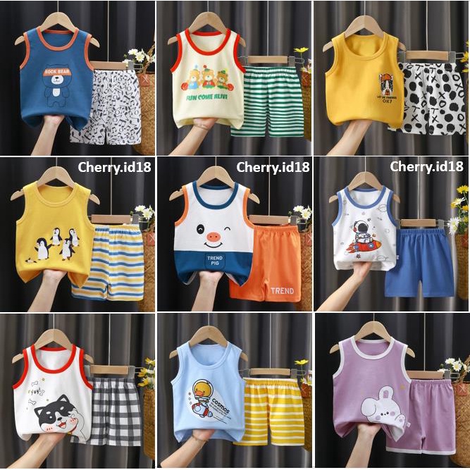 Cherry Baju Bayi Oblong Tanpa Lengan / Setelan Bayi Tanpa Lengan / Singlet Bayi / Singlet Anak STL31