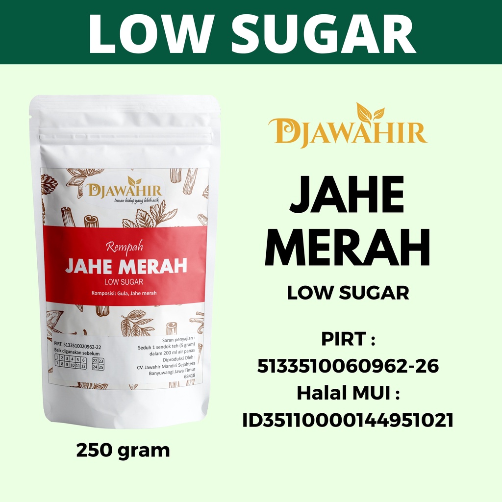 

LOW SUGAR Jahe Merah Herbal DJAWAHIR 250 gram