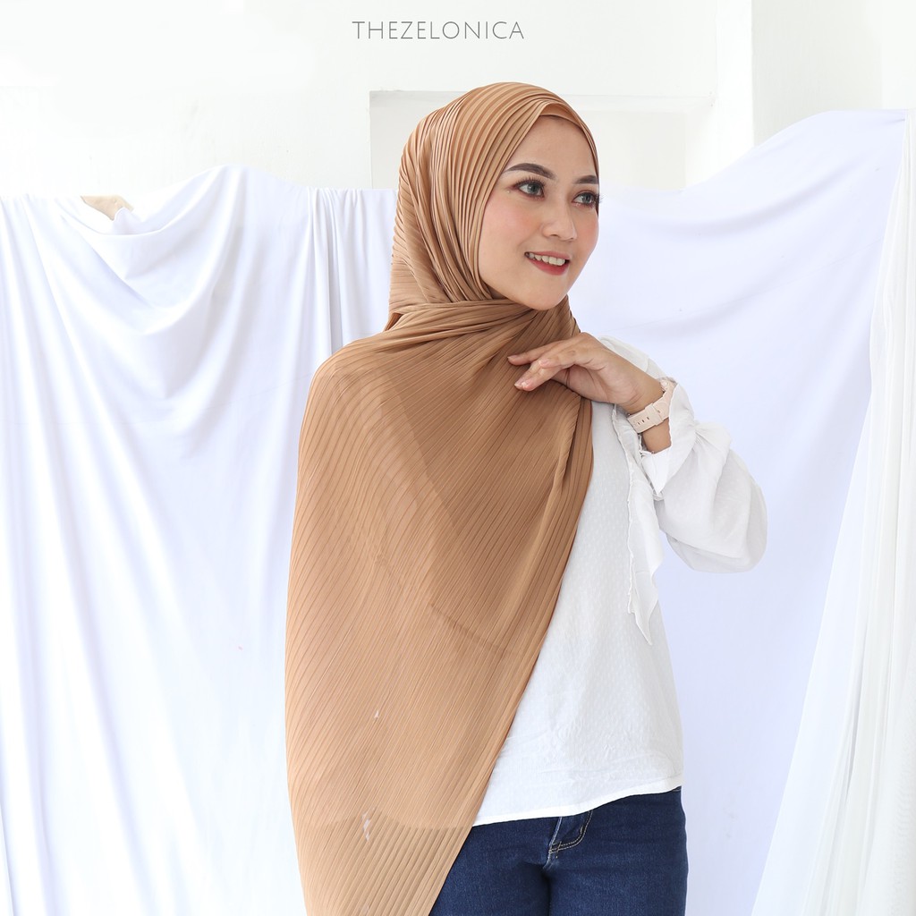 Zelonica pasmina Marwa Pleated Plisket Bahan Premium