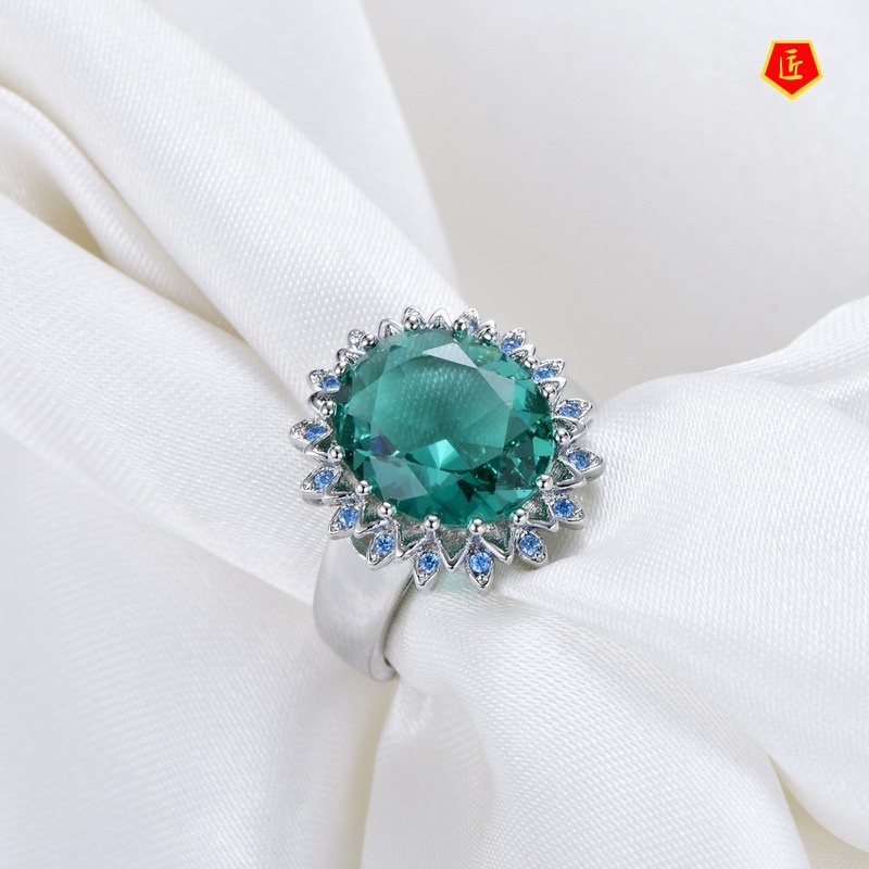 [Ready Stock]Women's Inlaid Emerald Ring Exaggerated and Personalized