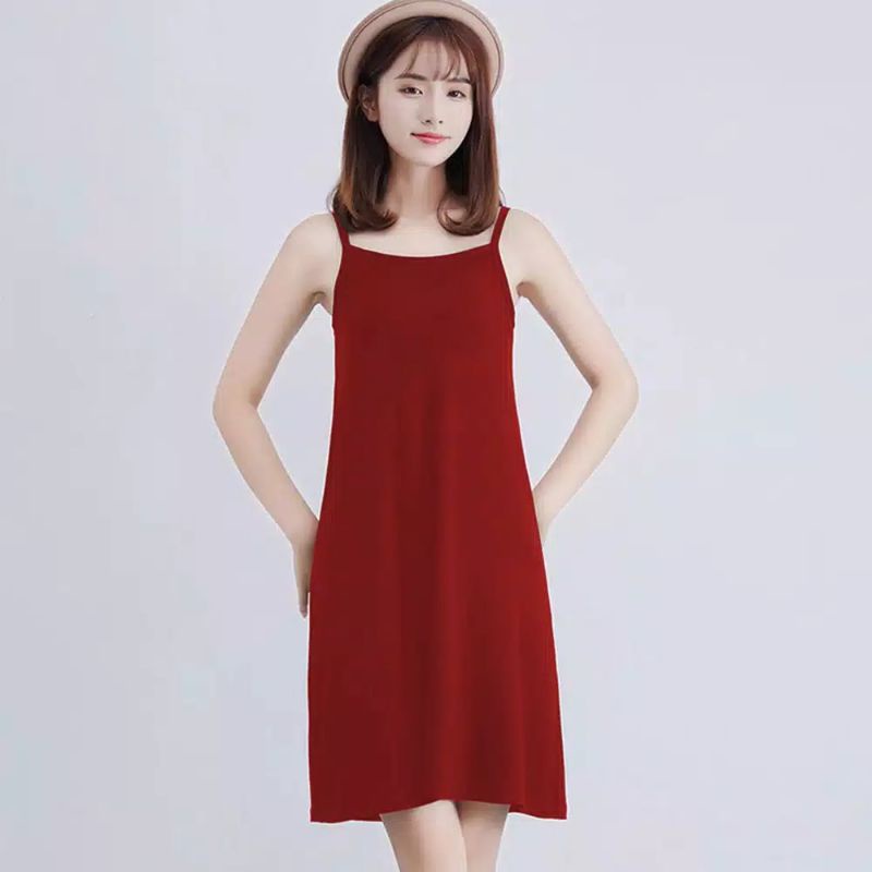 Midi Dress Camisoles Singlet Tali kecil Wanita Gaya Korea - fashion Anggun