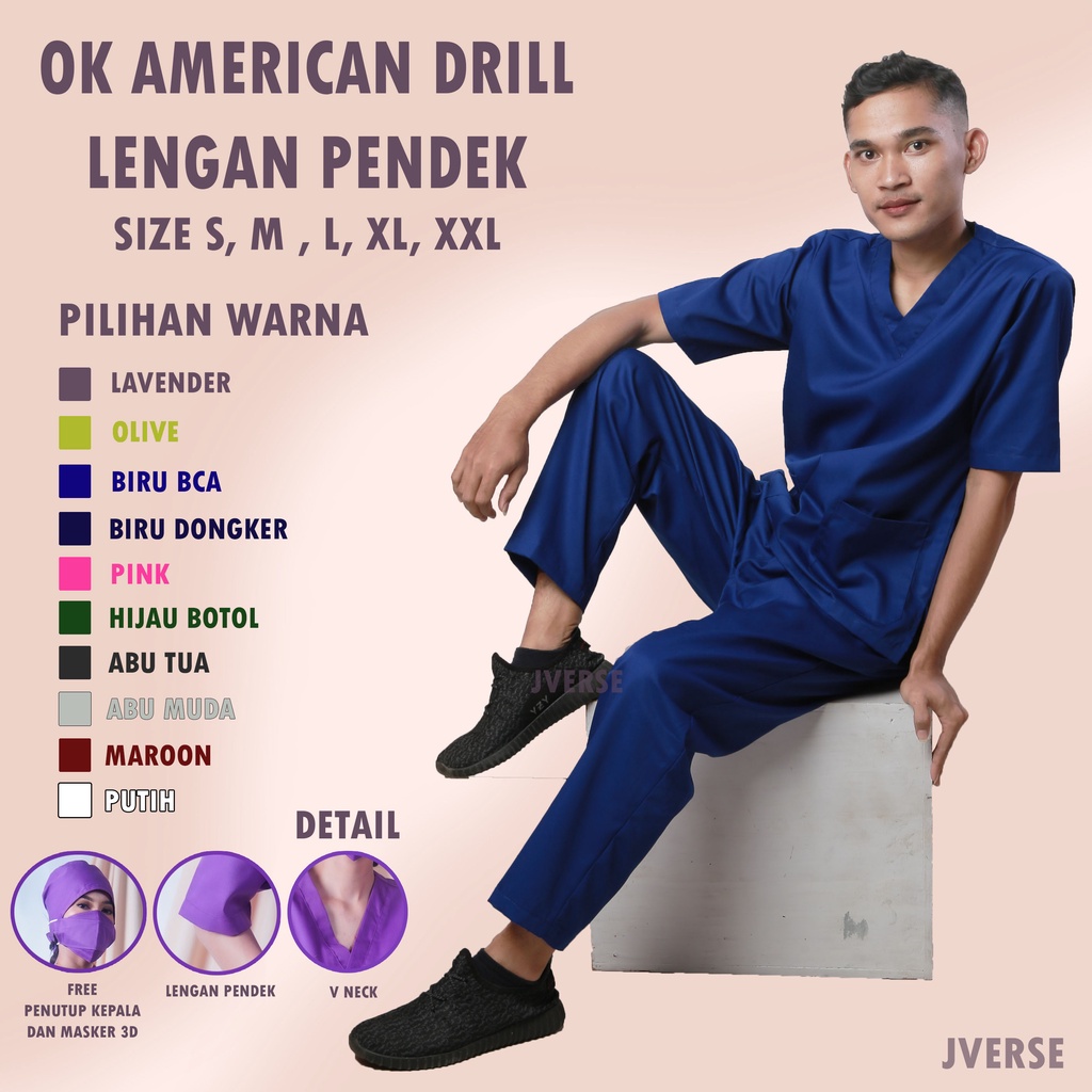 BAJU OK LENGAN PENDEK  SCRUB MEDIS SERAGAM JAGA PERAWAT DRILL