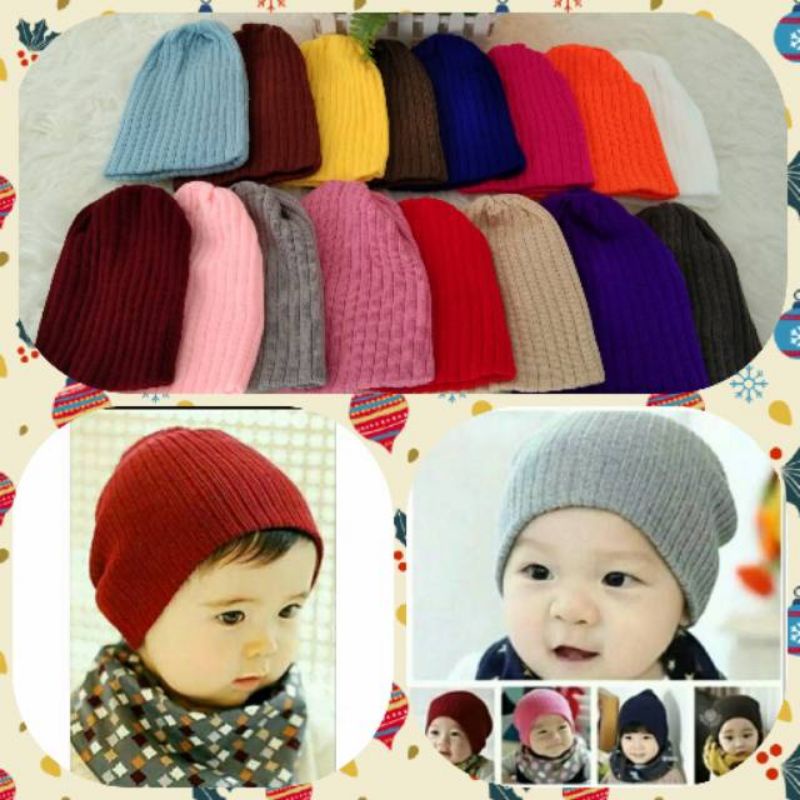 Kupluk Bayi Rajut Polos Salur Kupluk Rajut Newborn Topi Bayi