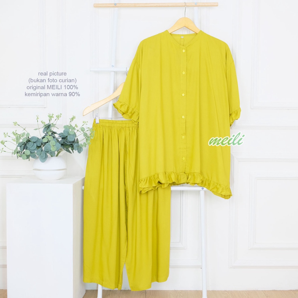 CELANA 7/8 | Jumbo XXL 5L Setelan Pendek Ruffle Bigsize Oneset Piyama Ukuran Besar XXL L5 Bahan Rayon Super LD 120 140 Original Meili