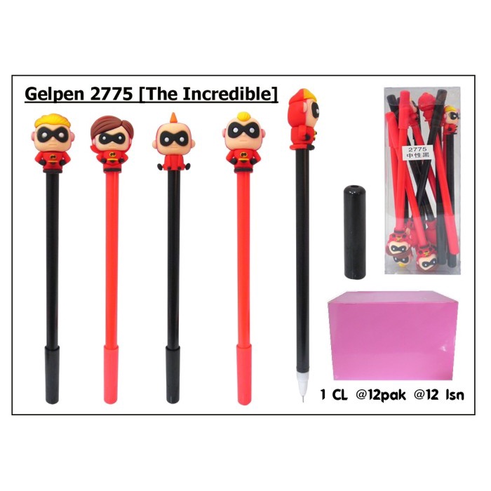 

Pen gel kepala karet motif the incredible - isi 12 PCS