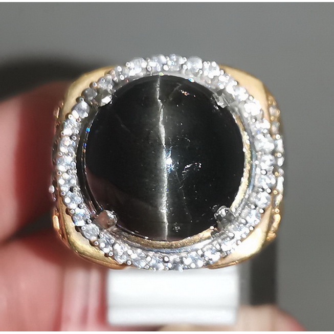 Cincin batu Akik Natural Mata Kucing Silimanite Hitam Besar