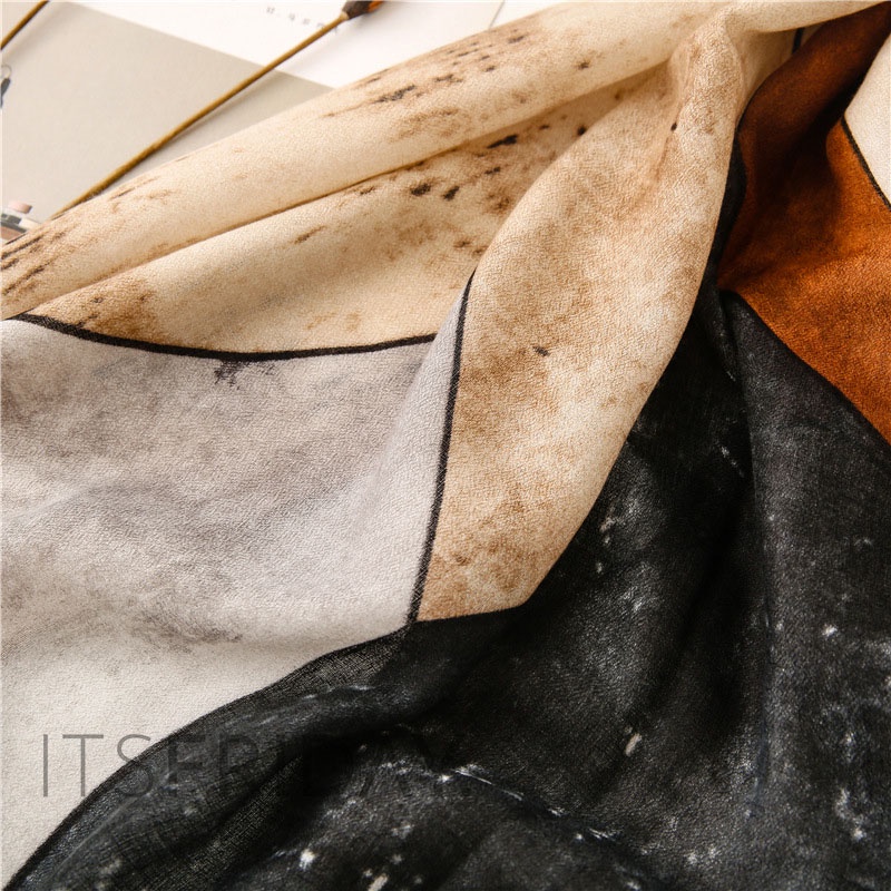 ITSFRIDAY NIDEA Scarf - Premium Pashmina Shawl Selendang Syal Pasmina Hijab Import Motif Geometri Brown Black