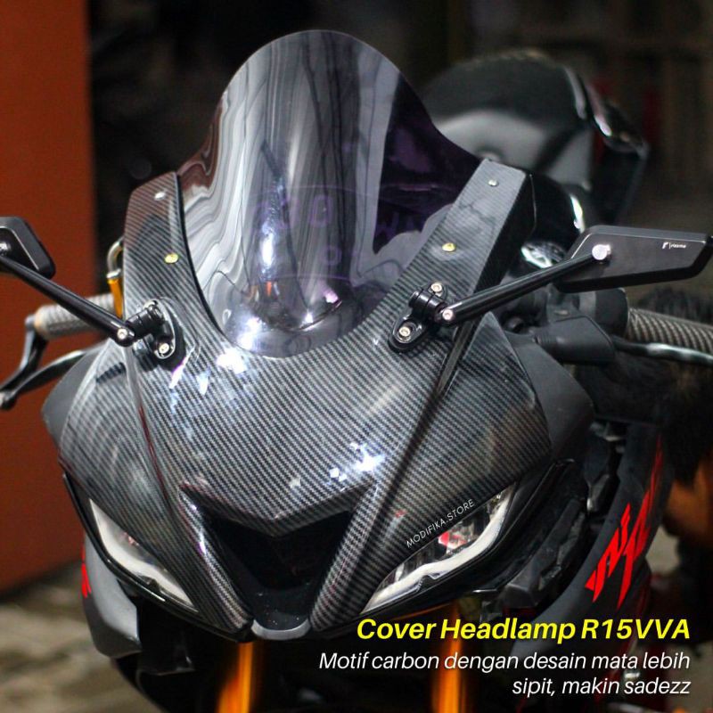 Cover Kedok Topeng Headlamp Sipit R6 Carbon Kevlar Yamaha R15 V3