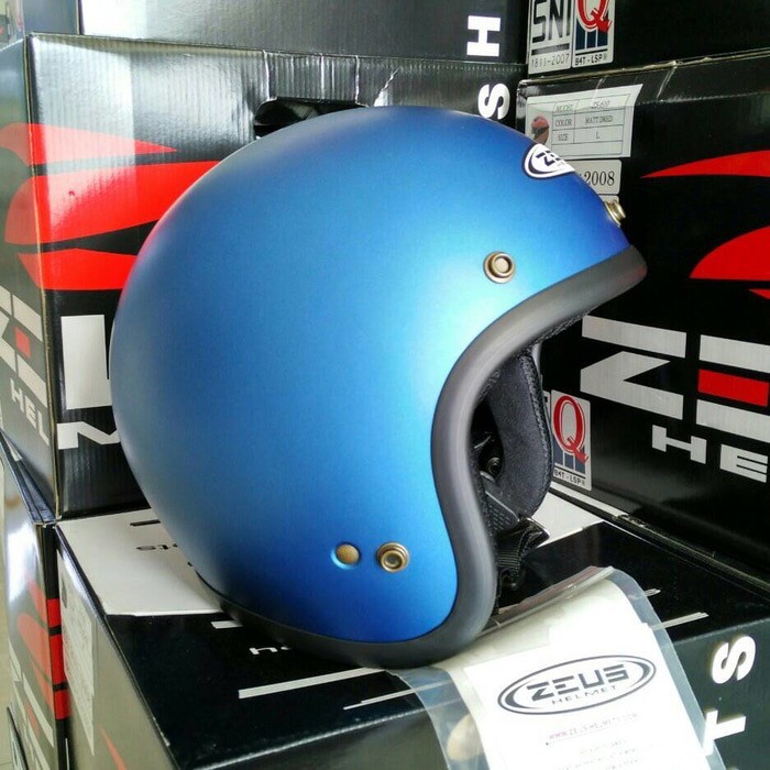 zeus 385 matt blue doff black biru dop hitam helm retro bogo harley