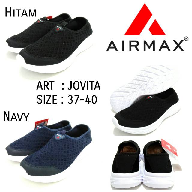 SEPATU SLIP ON CEWEK TERBARU AIRMAX JOVITA HITAM DAN NAVY