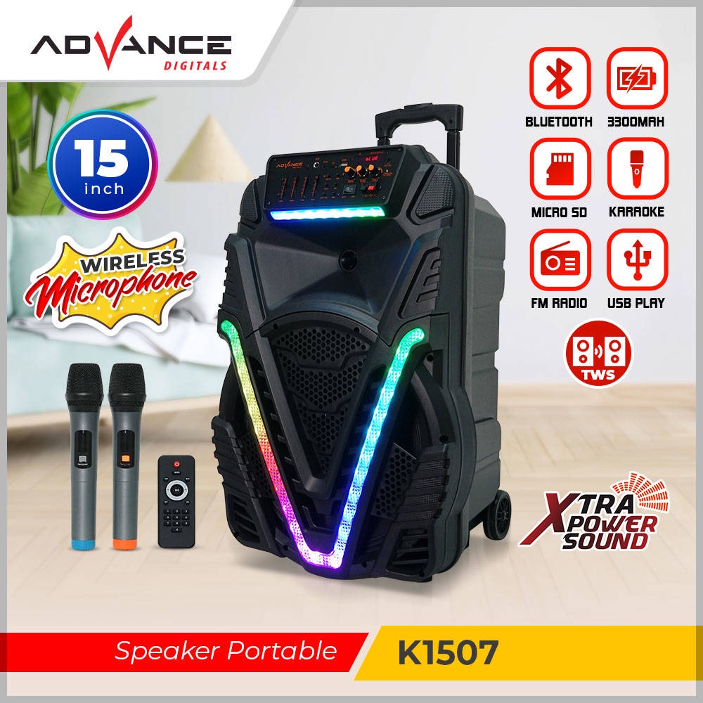 【READY STOCK】 Advance Bas K1507 Speaker Meeting Bluetooth 15 Inch  2 Mic Wireless Cod