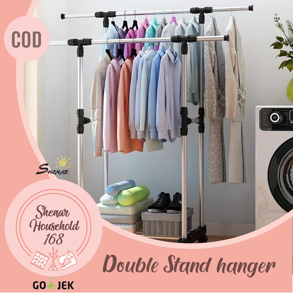 SHENAR GANTUNGAN BAJU STAND HANGER DOUBLE/RAK SERBAGUNA/JEMURAN BAJU GANTUNG - BISA COD