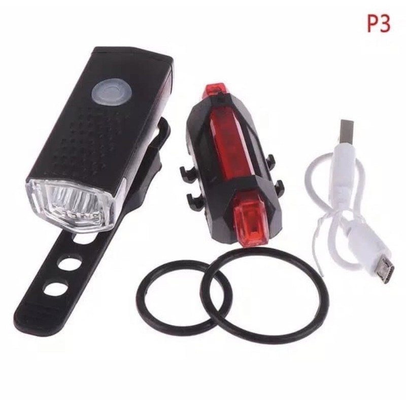 Paket 2in1 Lampu Sepeda LED Light Depan Dan Belakang Rechargeable