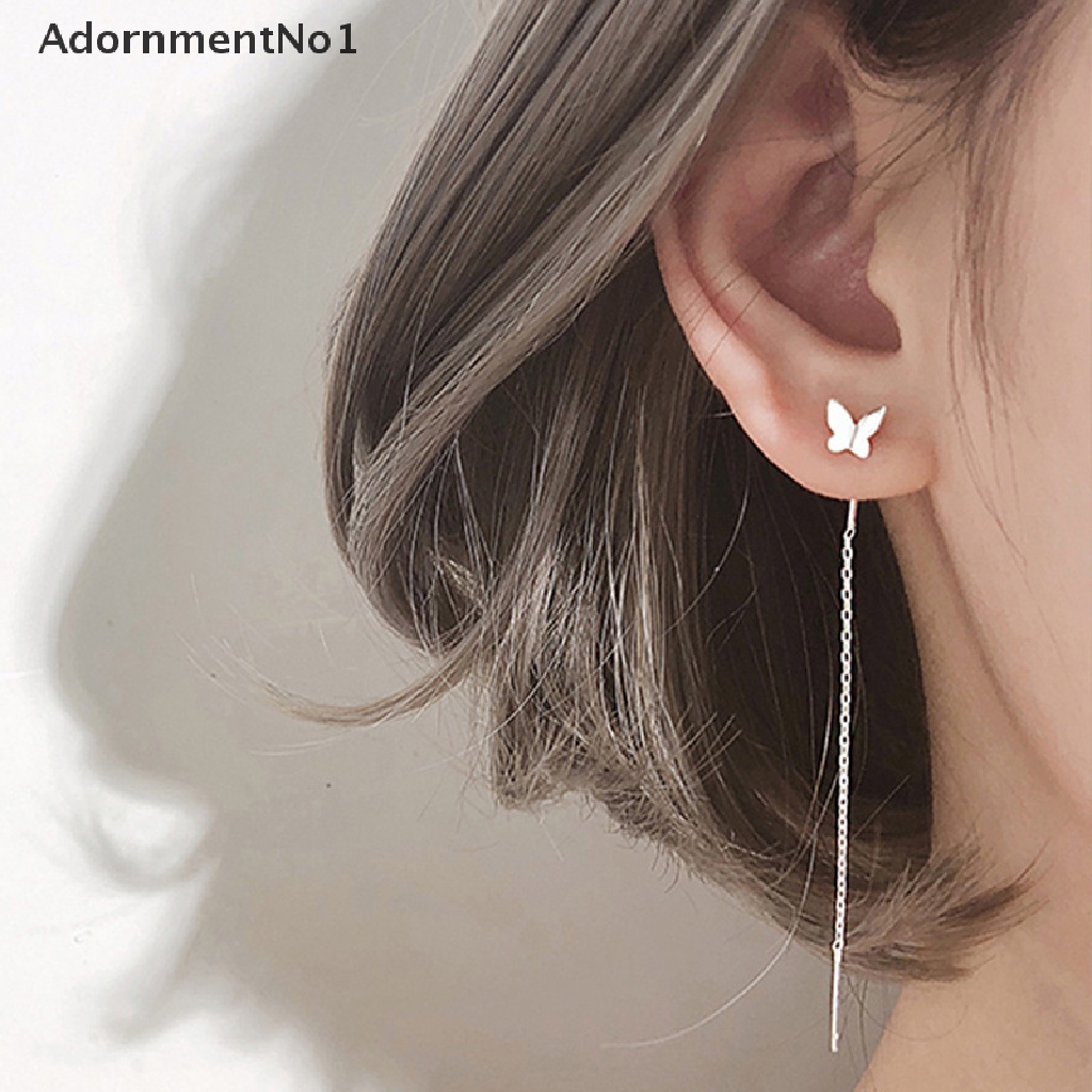 (AdornmentNo1) Anting Gantung Panjang Kait Motif Kupu-Kupu + Rumbai Untuk Perhiasan Wanita / Pesta / Musim Panas