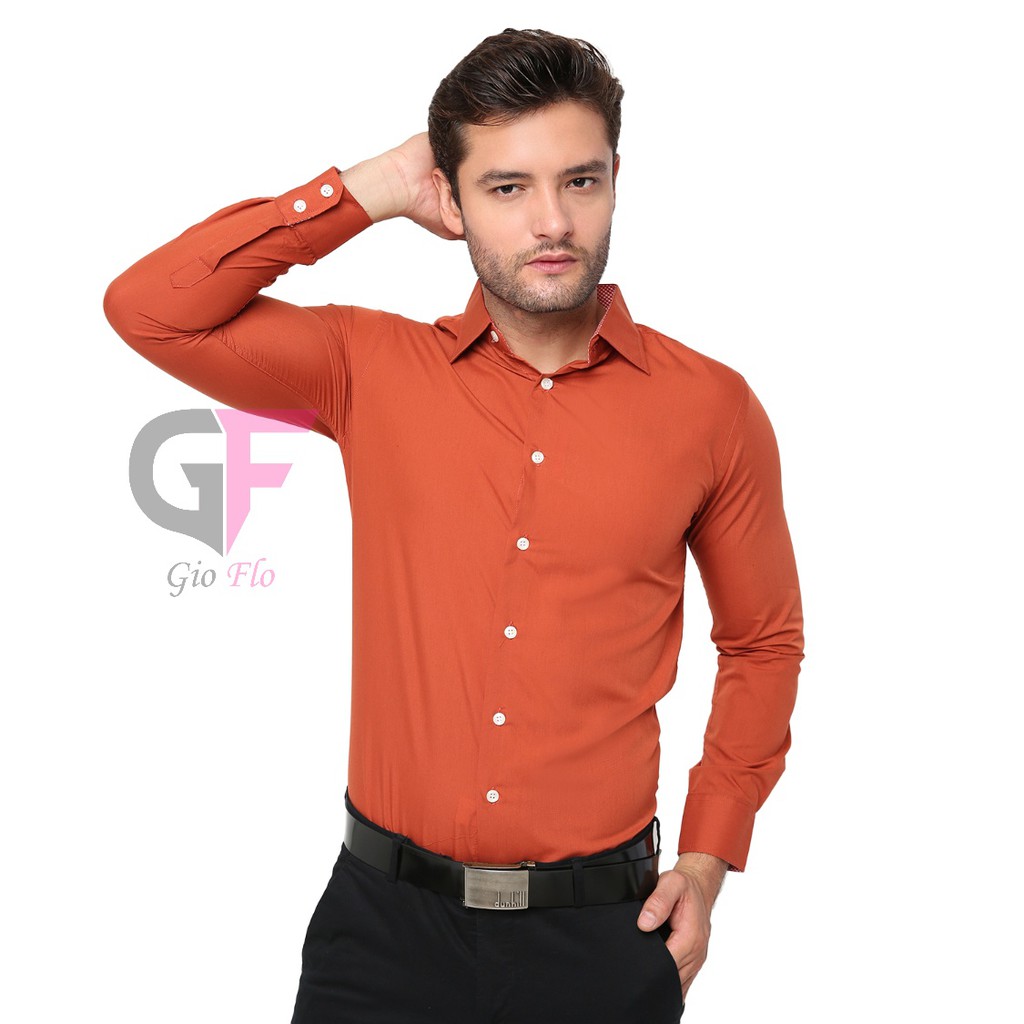 GIOFLO Baju Modern Kemeja Panjang Pria Polos Formal Merah Tua / LNG 1436