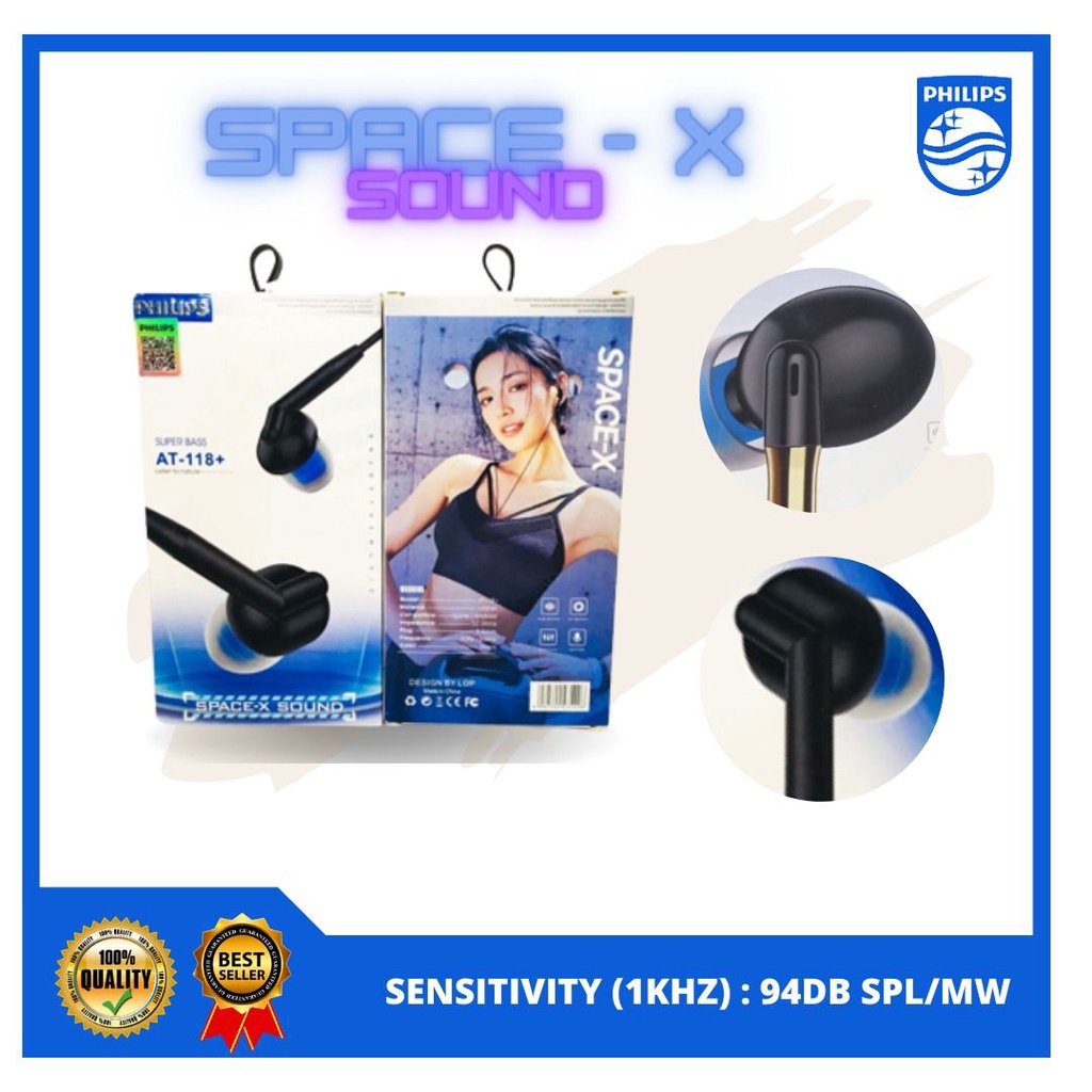 HEADSET / HANDSFREE PHILIPXX AT- 118+ super bass  + mic bisa buat telefon ya