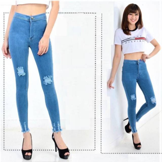 Celana Highwaist Ripped Jeans Destroy / Distro