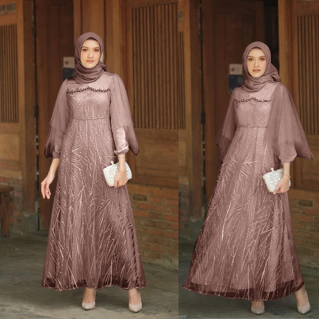 dress luna Baju Muslim terbaru 2022 kekinian Gamis satin cantik modern kekinian Dress kondangan wedding dress muslim