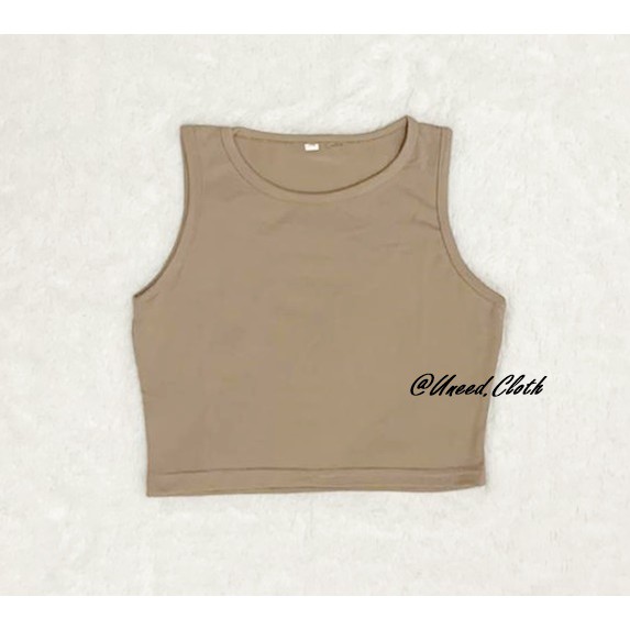 Uneed Cloth / TANKTOP WANITA POLOS / TENGTOP / TANKTOP JUMBO / CROP TANK / TANK TOP / LORY CROP TANK-Coffee