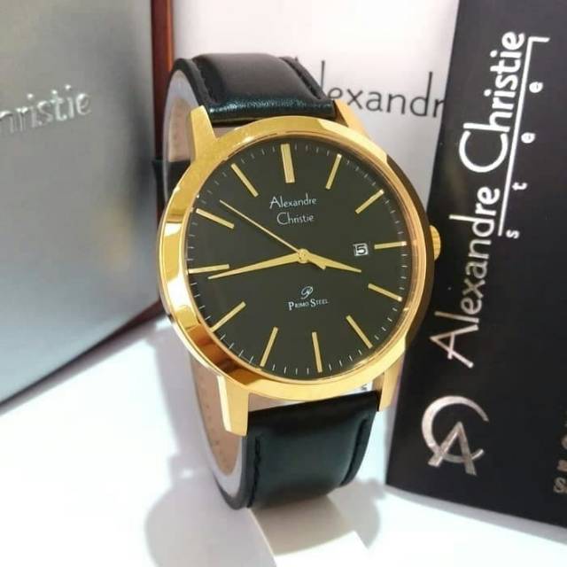 ALEXANDRE CHRISTIE AC 1007 PRIA GOLD BLACK LEATHER BLACK ORIGINAL