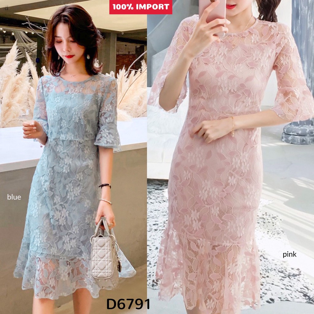 IMPORT  Bellsleeve Lace Dress Premium D6791