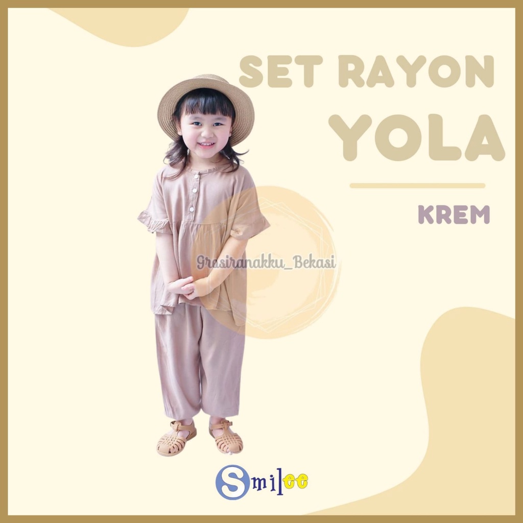 Setelan Anak Rayon Polos Smilee Yola Warna Krem Size 1-5Tahun