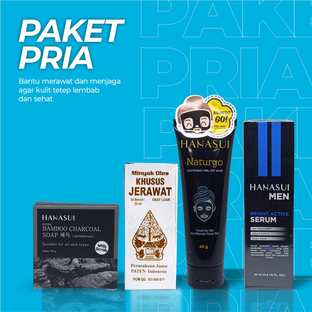 PAKET PERAWATAN WAJAH BPOM Paket Skincare Pria Hanasui men cream Hanasui men serum jerawat Hanasui m