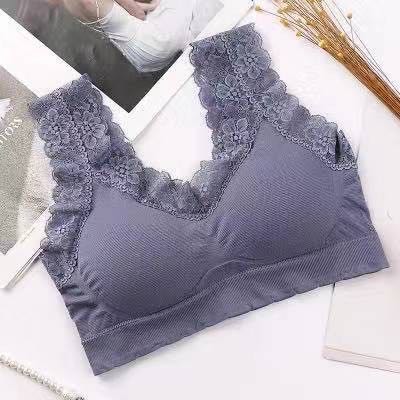 My.Bra-011 / Bra Wanita Sports Bra V-Neck Aksen Hem Lace dengan Pad Busa untuk Yoga