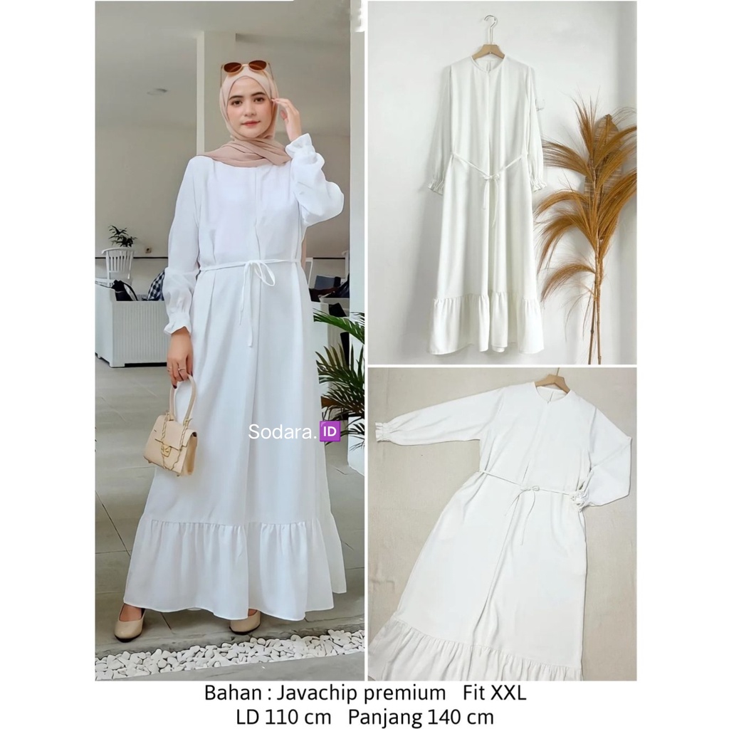 Dress Oriana Raya Sweet Free Mask // Baju Lebaran Terbaru // Long dress Tidak nerawang Putih Tulang