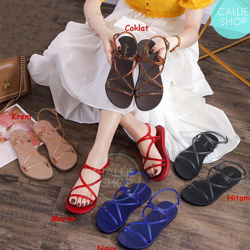 ~ TERLAKU SANDAL CEWEK MURAH~ SANDAL WANITA GLADIATOR JELLY TEPLEK SILANG GLANZTON L1879G-5 BISA