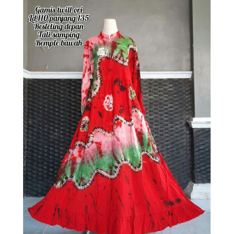 Gamis Twill Ori Real Pict Busui Rempel Bawah Motif Bunga Pelangi