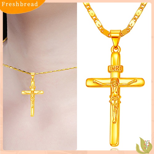 Terlaris Men's Women's Fashion 24K Gold Plated Cross Pendant Chain Choker Necklace