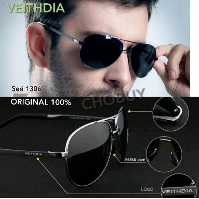 COD Kaca mata hitam anti silau UV kacamata polarized photochromic pria  VEITHDIA seri 1306 Original