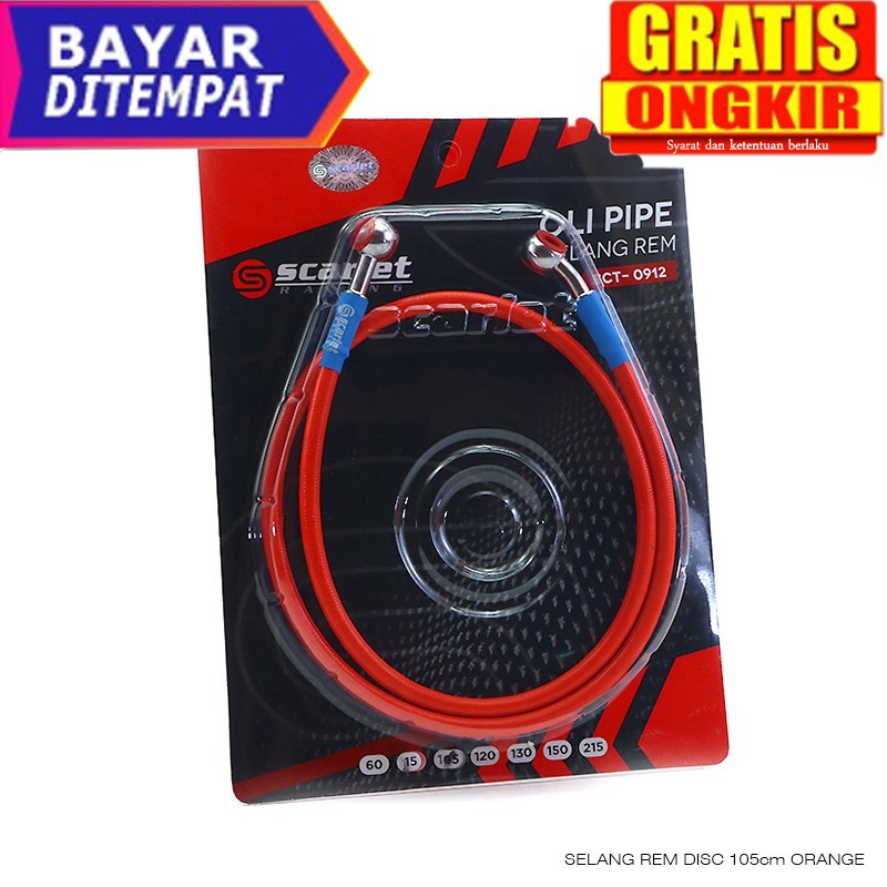 Kabel Selang Rem Disc 105 cm Orange selang rem depan , selang rem , selang rem variasi , rem depan