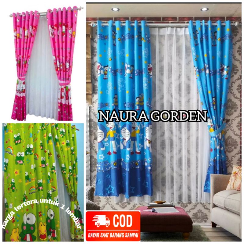 Gorden Katun Jendela Pintu Karakter Doraemon Hellokitty Tirai Kamar tidur anak Murah terbaru cantik