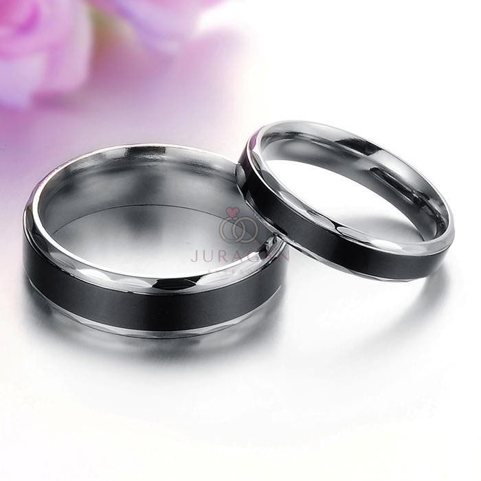 [AILOVIU] Cincin Couple Ukir Nama R22 Titanium Black Silver Elegant Tunangan Kawin + BONUS Gelang Couple