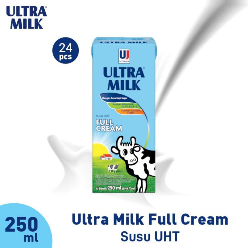 

ULTRAMILK FULL CREAM 250 ML × 24 PCS SUSU UHT CAIR ULTRA MILK KARTON