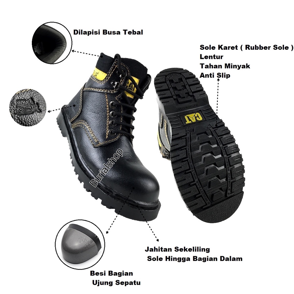 Sepatu Safety Pria Kulit Septi Tracking Ujung Besi Baja Proyek Kerja Lapangan Outdoor Motor Hiking