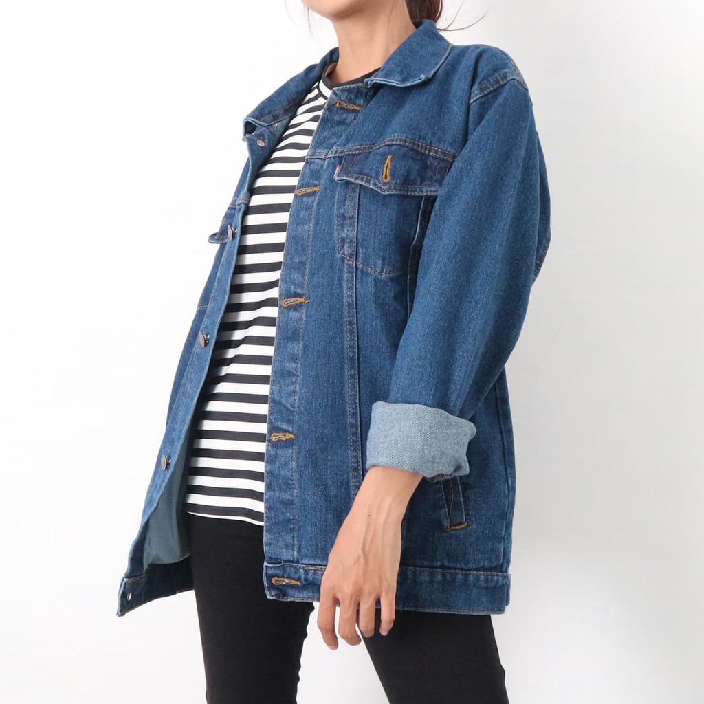 Jaket Jeans Wanita Over Size Biru Klasik (Premium Quality)