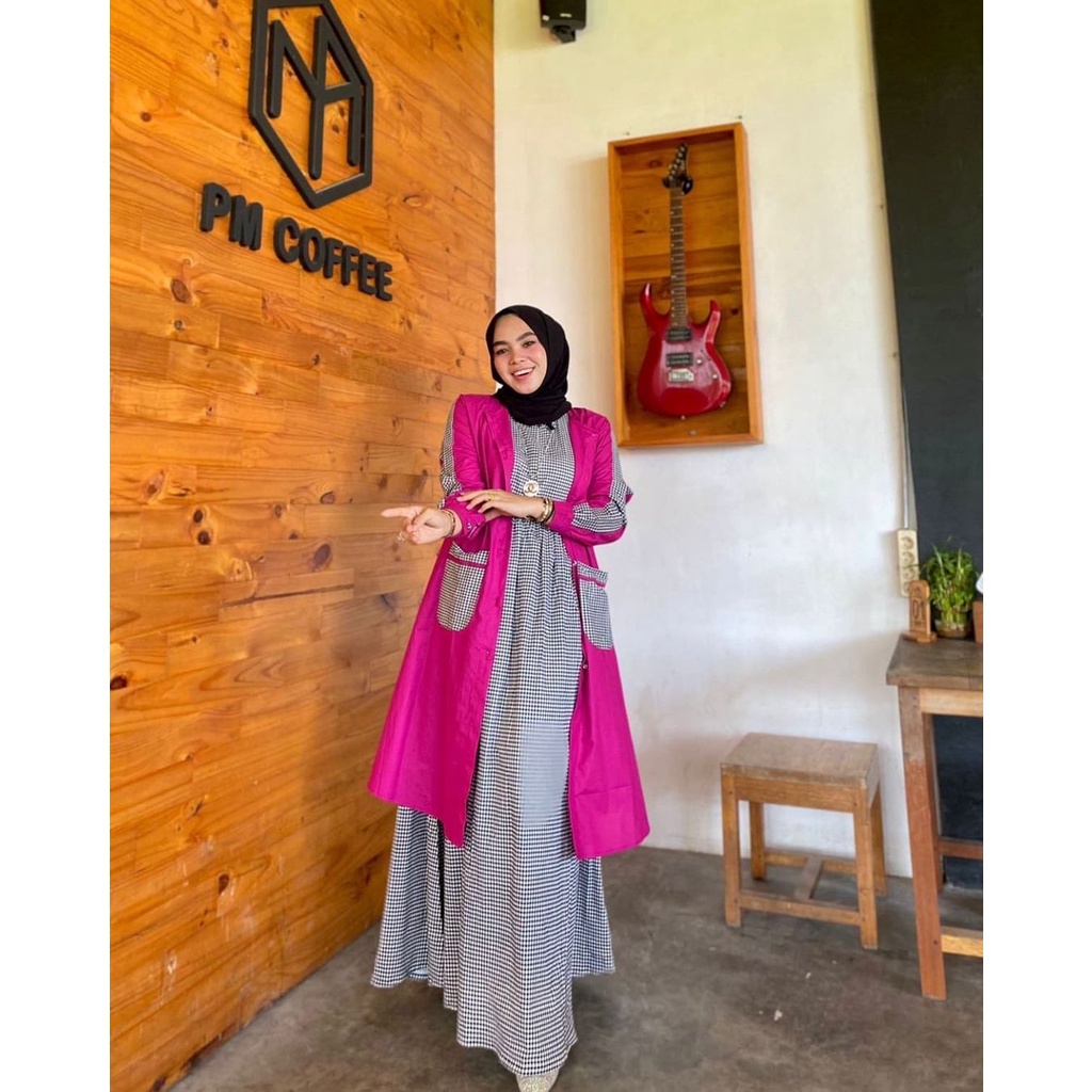 Ahza Set Ootd Wanita Set Kekinian Remaja Gamis Rompi Terbaru Outer Panjang Jumbo Gamis Wanita Terbar
