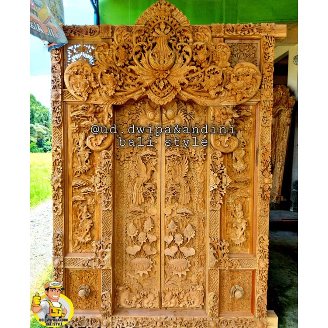 gebyok bali full ukiran bali motif wayang kombinasi alam