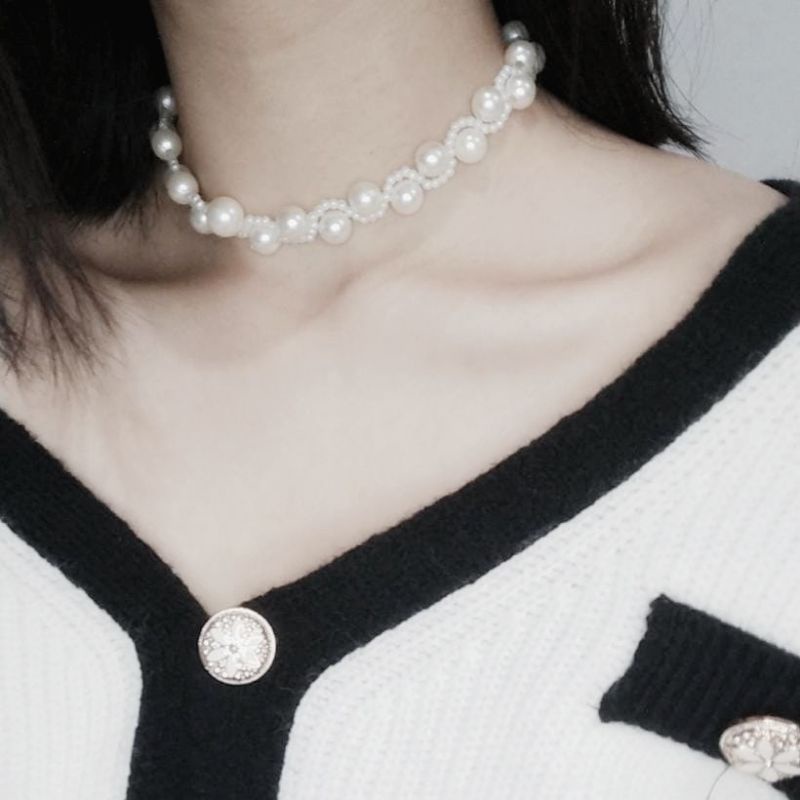 Danella Korean Pearl Choker Necklace Kalung Mutiara Korea Anyam Ulir