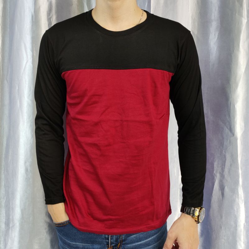 kaos polos reglan kombinasi HITAM-MARON uk M L XL XXL 20 22 S