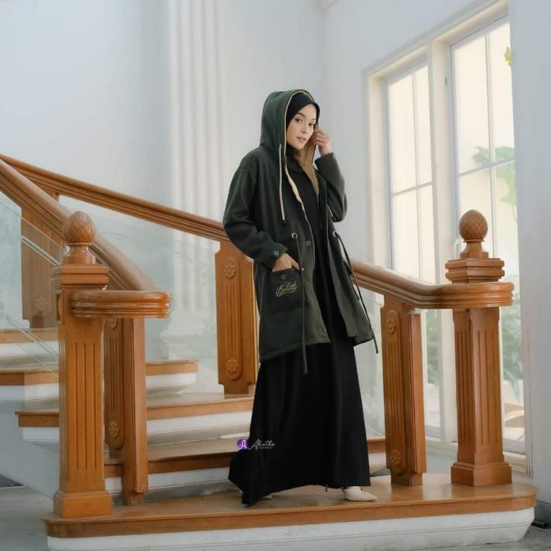 OUTER HIJAB MUSLIMAH TERBARU ORI ALIETHA JAKET HODIE WANITA MODERN MASAKINI-Army