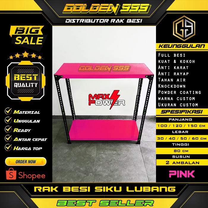 Rak besi siku lubang I 50x120x80 cm I rak 2 susun I rak susun I rak dapur I rak gudang I rak buku I 